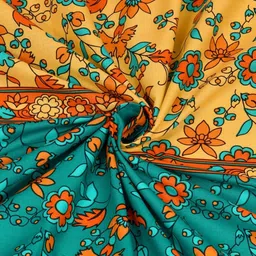 Salona Bichona Turquoise Blue & Yellow Floral 120 TC Queen Bedsheet with 2 Pillow Covers image 5