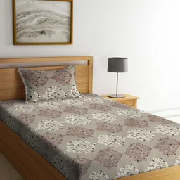 KLOTTHE Brown & White Ethnic Motif Printed 300TC Single Bedsheet With Pillow Cover-picture-19