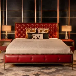 three sixty Chesterfield Leather King Size Bed In Red Finish-picture-11