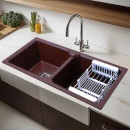 ruhe Quartz Double Bowl 37x18x9 inches Kitchen Sink| Choco Brown Matte Finish Natural Choco Brown Granite Stone Matt Finish Double Bowl Sink Vessel Sink-picture-15