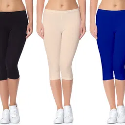 swastik stuffs Women Black, Beige, Blue Capri image 1