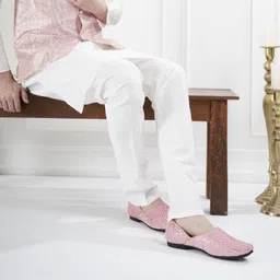 fausto Embroidery Sequin Ethnic Slip On Juttis for Wedding|Traditional Nehru Jackets Mojaris For Men image 3