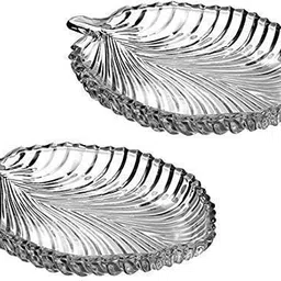 smilerry Small Beautiful Leaf Shape Glass Tray Plate for Serving (Pack of 2) (Leaf)_Ne Tray-picture-43