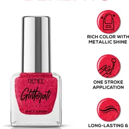 renee Glitterati Nail Paint, Quick Drying, Glittery Finish, Long Lasting - 10Ml Ruby Shine image 3