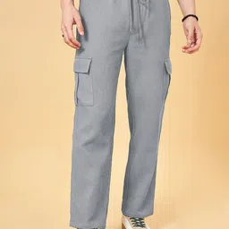 indiclub Men Loose Fit Grey Polycotton Trousers-picture-16