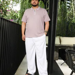 instafab plus Men Solid Polo Neck Cotton Blend Pink T-Shirt image 4