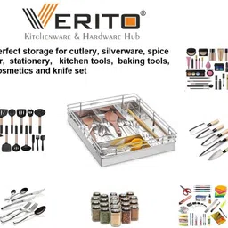 verito Cutlery Kitchen Rack Kitchen Cutlery Basket (15X20X4 Inch) / Modular Kitchen Cabinet / Kitchen Drawer Steel image 3