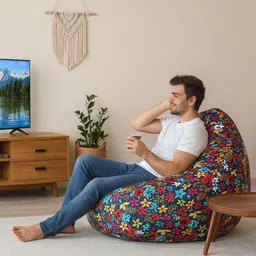 style homez 4XL Classic Cotton Canvas Floral Printed Teardrop Bean Bag With Bean Filling image 2