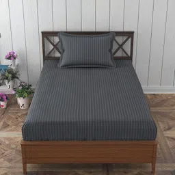 homybees Cotton Single Flat 210 TC Striped Bedsheet-picture-21