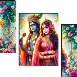 sndart Set of 3 Radha Krishna Wall Paintings For Home Decorated Gift Item Digital Reprint 11.9 inch x 18 inch Painting-picture-11