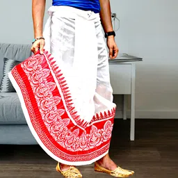 GOURI COLLECTIONS Ready To Wear Pant System PRINTED MAYUR PUCHHA Embellished Men Dhoti image 3