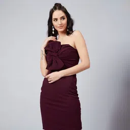 athena Women Bodycon Maroon Below Knee Dress-picture-13