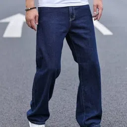 angerhood Men Loose Fit Mid Rise Dark Blue Jeans image 2