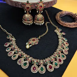 vatsalya creation Alloy Silver Maroon, Green Jewel Set image 3