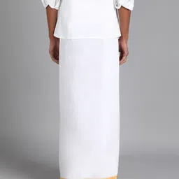 GUGOLIYA Premium quality Men's White Golden Jari cotton SINGLE OPEN Dhoti Solid Men Dhoti image 2