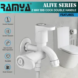 ramya Alive Bib Cock 2 Way Tap PTMT Faucet With Flange Water Tap Twin Elbow Valve Faucet image 2