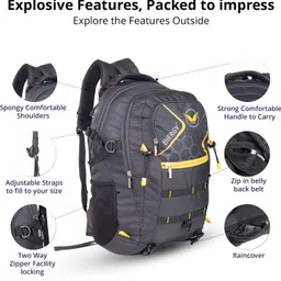 energy Travel Backpack with Rain Cover – Waterproof Trekking Bag with Adjustable Straps Rucksack - 45 L image 4