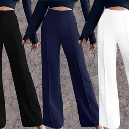 parona Women Regular Fit Black, Blue, White Polyester Trousers-picture-14