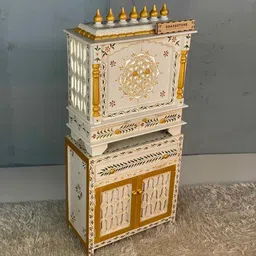 d'dass Glossy White MDF & Sheesham Wood Floor Rested Mandir With Door image 3