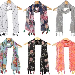 riddle needle Floral Print Chiffon Women Multicolor Scarf, Fancy Scarf, Stole-picture-12