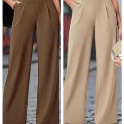 kronmenien Pack of 2 Women Regular Fit Multicolor Lycra Blend Trousers-picture-35