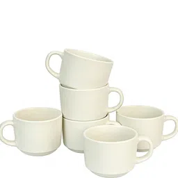 ocean fashion and style Pack of 6 Ceramic Ceramic Solid Round White Matte Tea Cup-picture-38