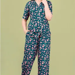 dreambe Women Shirt & Pyjama set Dark Blue Printed image 1