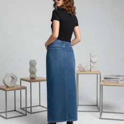 high-buy Women Solid Straight Blue Skirt image 4