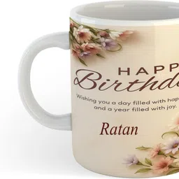 uniarawalas Happy Birthday Ratan Name Ceramic Coffee Mug image 1