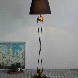 Black Fabric Shade Floor Lamp with Black Base by The Light Studio image 2