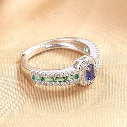 yellow chimes Adjustable Blue Crystal Rings Silver Toned Finger Ring for Women Metal Ring image 4