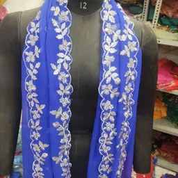 sai creation Georgette Embroidered Blue Women Dupatta image 2