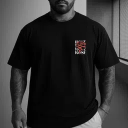 blood fabric cotton blend Men Printed Round Neck Cotton Blend Black T-Shirt image 2