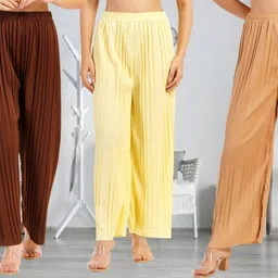 irha Pack of 3 Women Regular Fit Multicolor Viscose Rayon Trousers-picture-48