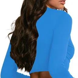 jovo Party Regular Sleeves Self Design Women Blue Top image 2