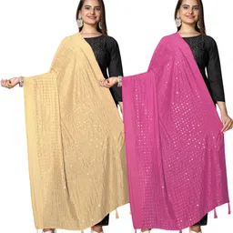 kemza Pure Cotton Embellished Gold, Pink Women Dupatta-picture-17
