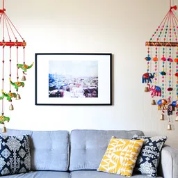 RAJ SHAI CRAFT Home Decoration Items PARROT&ELEPHANT Wind Chimes V safe combo set of 2 Home Decoration for Hall balcaney Wall/Door/Window Hanging ( 90 cm,80CM multicolour) Plastic Windchime image 3