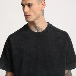 the bear house Men Self Design Round Neck Pure Cotton Black T-Shirt image 5