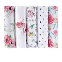 haus & kinder Pack Of 5 Floral Pure Cotton Muslin Swaddles-picture-53
