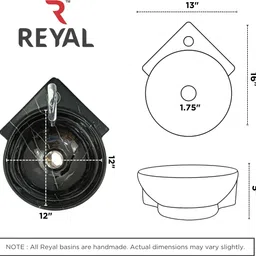 reyal Premium Corner Sink/Wall Mount Basin for Bathroom (12x16x5 Inch) Corner Basin image 4