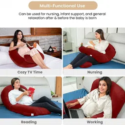 mg crafts C-Shaped Full Body Pregnancy Pillow with Removable Velvet Cover Polyester Fibre Stripes Pregnancy Pillow Pack of 1 image 4