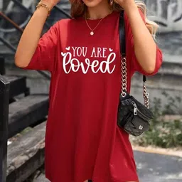 hivewear Women Printed Round Neck Cotton Blend Red T-Shirt-picture-12