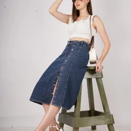 aksha creation Women Self Design Flared Dark Blue Skirt image 2