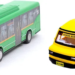 School Bus & Low Floor Bus Combo For Kids, Pull Back Toys [Multicolor, Pack 2]-image-13