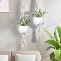 Beige Macrame Indoor and Handmade Hanging Rope Planter (Set of 2) By Homesake-picture-41
