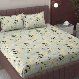 bromwick Green Floral 250 TC Microfiber King Size Double Bedsheet Fitted Microfiber With 2 Matching Pillow Covers-picture-39
