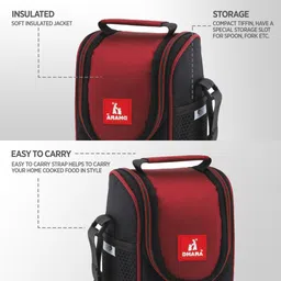 dhara stainless steel Double Wall Insulated Hot Time Lunch Tiffin Box with Fabric Jacket Maroon 3 Containers Lunch Box image 4