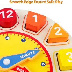 stravos Wooden Shape Color Sorting Clock Teaching Time Number Blocks Puzzle Learning image 4