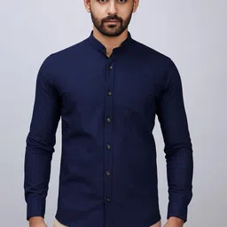 manchester & co Men Regular Fit Solid Mandarin Collar Casual Shirt-picture-39