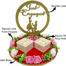 wedlock JUST ENGAGED Red Engagement Ring Platter | Sagai Ring Platter | Ring Ceremony Wood Decorative Platter image 4